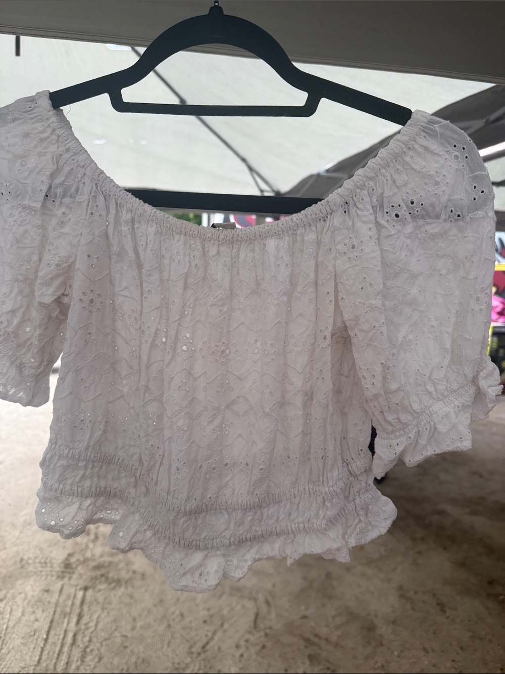 American Eagle Outfitters White Eyelet Off-Shoulder Crop Top